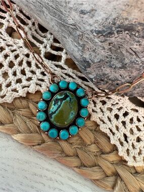 NEW COPPER PAPER CLIP NECKLACE W/ GENUINE KINGMAN TURQUOISE
